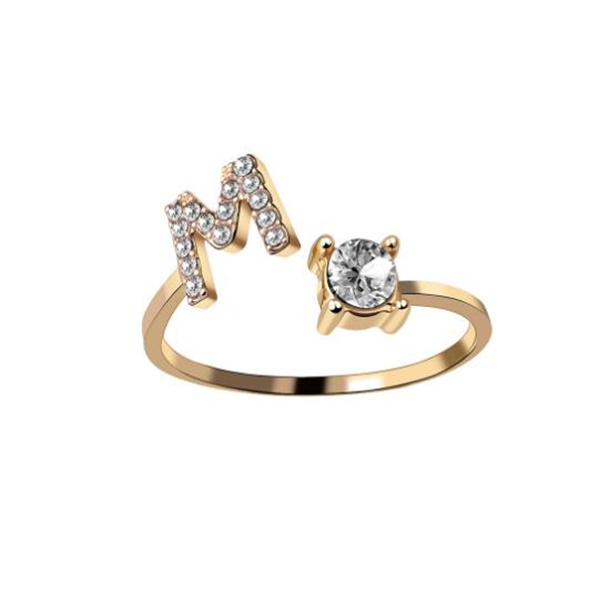 A-Z Letter Adjustable Opening Gold Rings For Women Couple Alphabet Name Men Initials Ring Wedding Finger Jewelry GC1229