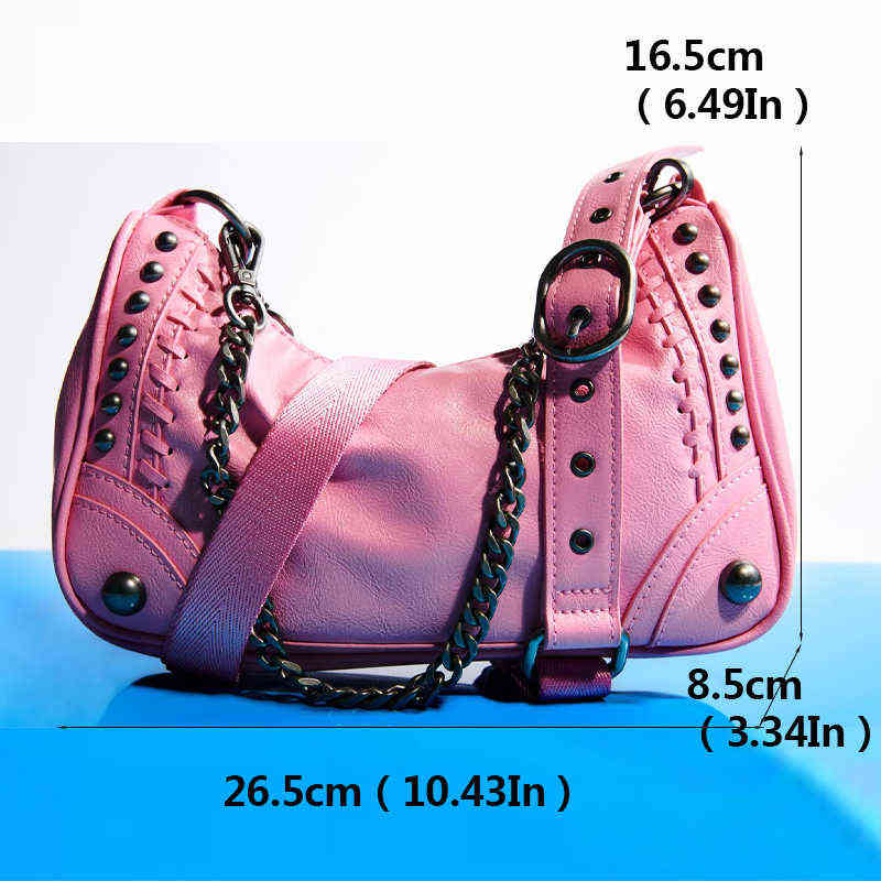 Evening Bags Brand Rock Chain Shoulder Crossbody Bag for Women Rivet Leather Underarm Ladies Locomotive Style Punk Handbags Purses 220420