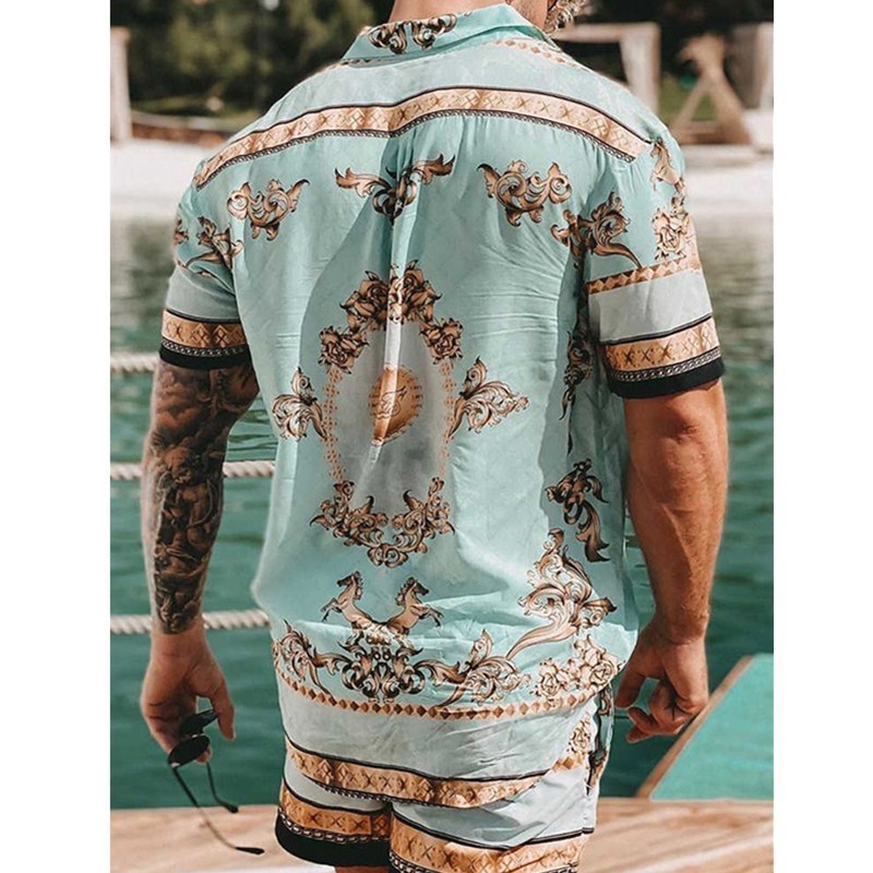 Hawaiian Mens Printing Short Sleeve Summer Casual Floral Shirt Beach Two Piece Suit Fashion Men Sets S3XL 220707