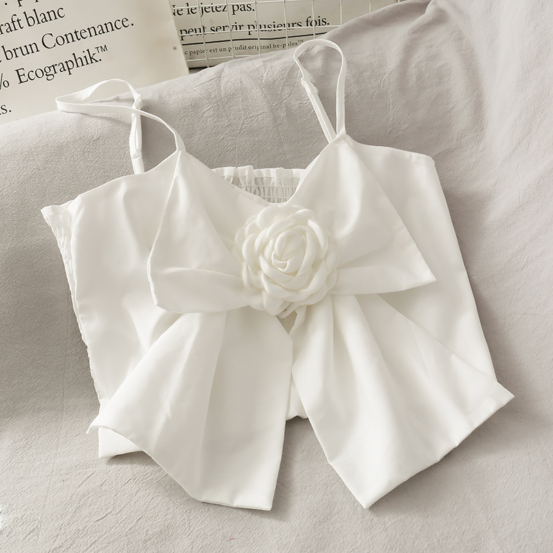 spring fashion women clothes Bow flower strapless sexy bust T-shirt summer beach clothing WK32305M 220325