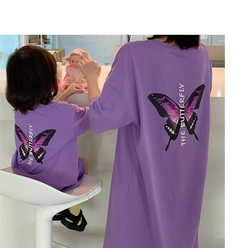 Parent child Short sleeved T shirt Skirt Mother And Women Summer Purple Dress Mom Baby 220614