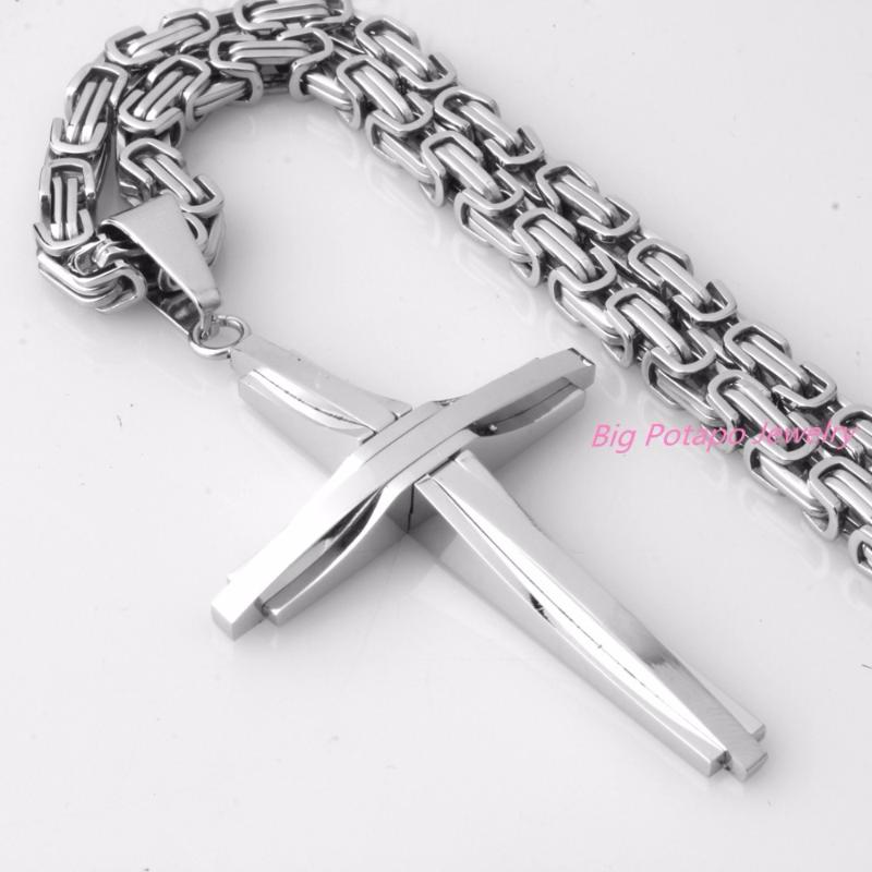 Chains Fashion Jewelry Design Smooth Cross Pendant Necklace Mens Chain Stainless Steel Byzantine Link Black Gold Silver ColorChains 
Chains Fashion Jewelry Design Smooth Cross Pendant Necklace Mens Chain Stainless Steel Byzantine Link Black Gold Silver ColorChains