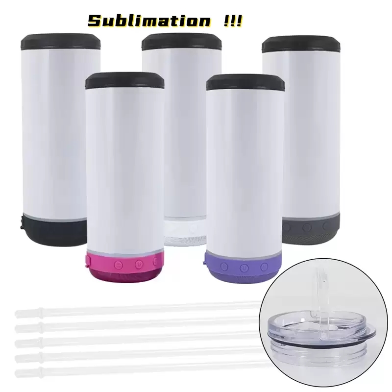 Local Warehouse 16oz 4 in 1 Sublimation Bluetooth speaker can cooler Double Wall Stainless Steel Smart Wireless Speaker Music Tumblers Personalized Gi