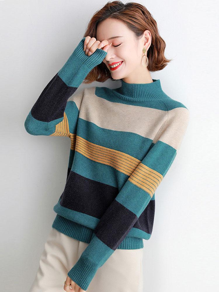 Women's Sweaters Autumn Winter Striped Sweater Women Half Neck Loose Casual Long Sleeve Top Knitted Korean Pull Femme Jumper FemaleWomen's, Lake green
Women's Sweaters Autumn Winter Striped Sweater Women Half Neck Loose Casual Long Sleeve Top Knitted Korean Pull Femme Jumper FemaleWomen's, Lake green