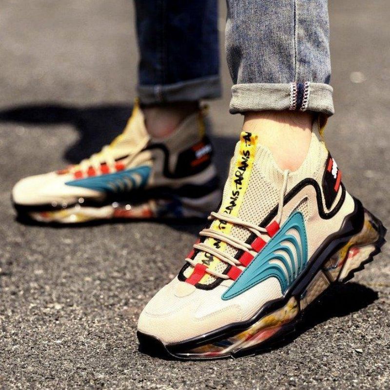 Sneakers Men Shoes Faux Suede Colorblock Lace Up Fashion Trend Hollow Mesh Classic Comfortable Breathable Round Toe Outdoor Casual Shoes HM283
