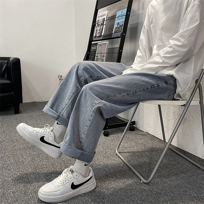 Jeans HitamBiruPutih Jeans Longgar Kasual Fashion Pria Celana Panjang Denim Lurus HipHop Longgar Streetwear Pria S2XL 220817