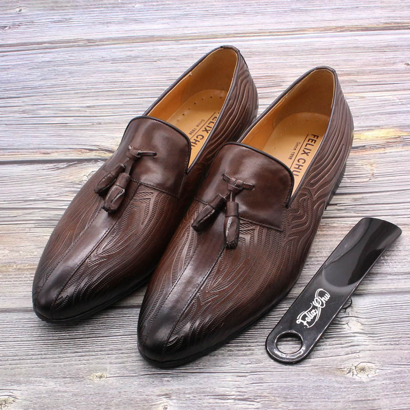 European and American Leather Loafers Men Shoes Solid Color Classic Fashion Pointed Toe Retro Tassel Comfortable Breathable First Layer Cowhide Shoes KB239