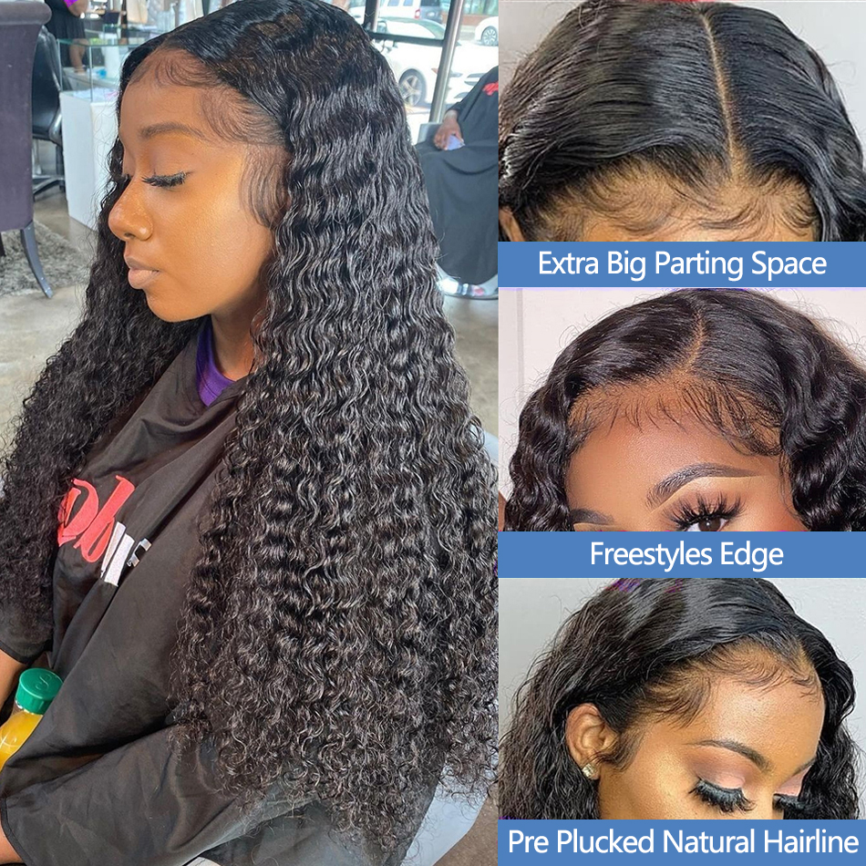 Free shipping 30 inch Long 13x4 Deep Wave Front Wigs Loose Water Curly Synthetic Lace Frontal Closure Hair Wig For Women 250 Density