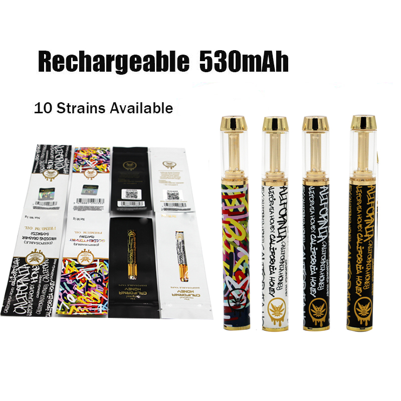 California Honey Rechargeable Disposable Vape Pen E Cigarettes 400mAh Battery 1ML Empty Oil Cartridge Packaging Vaporizer Pens Round Tip
California Honey Rechargeable Disposable Vape Pen E Cigarettes 400mAh Battery 1ML Empty Oil Cartridge Packaging Vaporizer Pens Round Tip