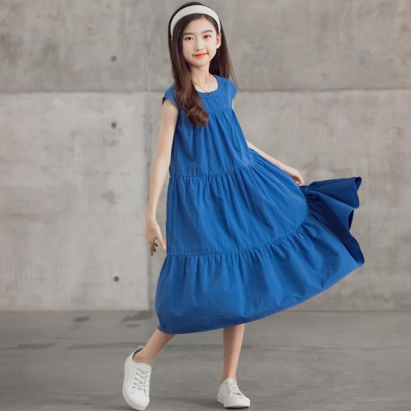 

Girl's Dresses To 16 Years Kids Summer Dress Girls Midi Cotton Teen Layered Children Clothes Baby Causal #6253Girl's, Blue