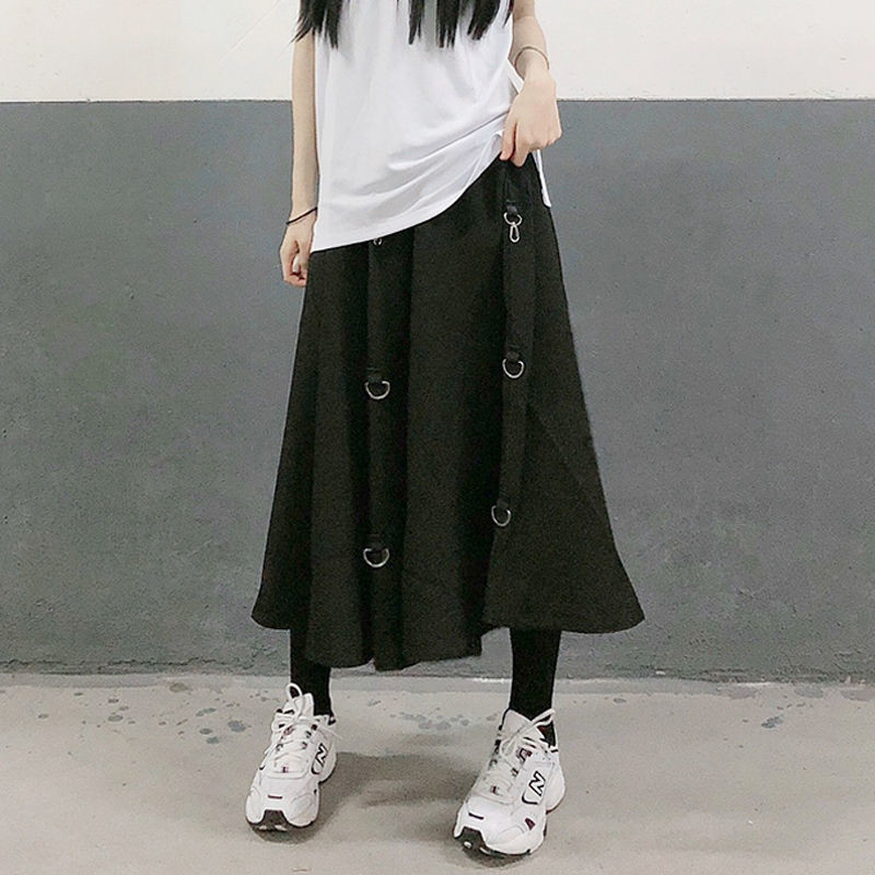Plus Size Harajuku Punk Style Skirt High Waist Buckle Irregular Gothic Skirt Black Hip Hop Streetwear Freely Adjustable 220322