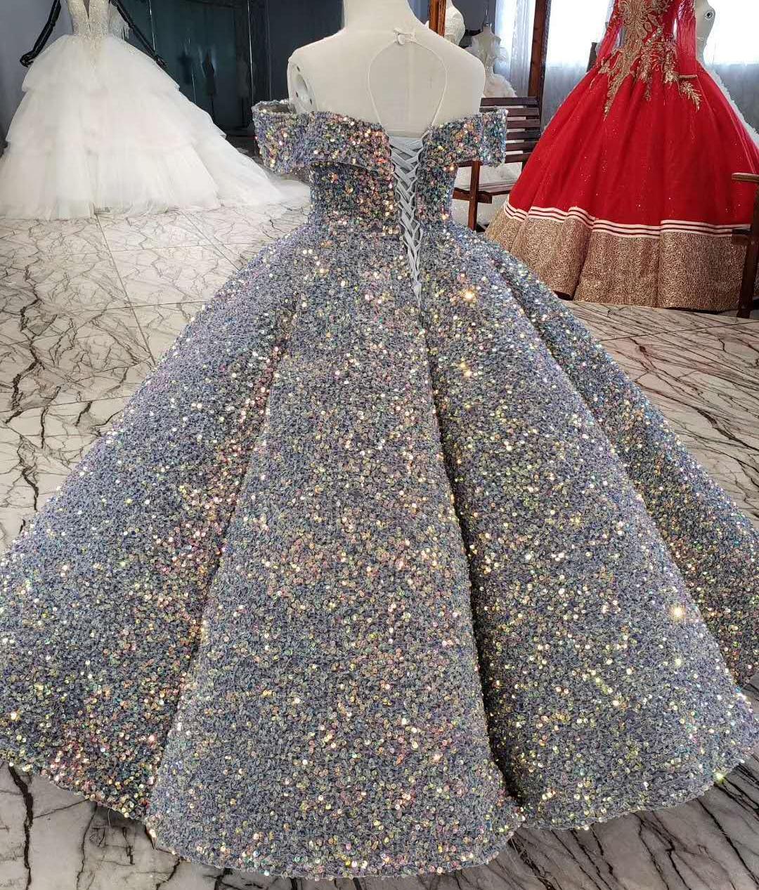 Gold Girls Pageant Dresses Sequined Toddler Ball Gowns off shoulder lace-up Formal Kids Party Gown Flower Girl Dresses for Weddings 2022
