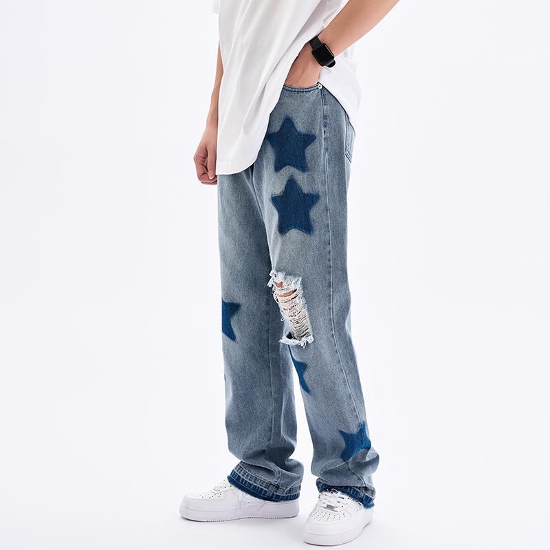 Men's Jeans Japanese Retro Hole Ripped Stars Print Loose Pants For Men High Street Straight Distressed Oversized Denim TrousersMen's, Blue
Men's Jeans Japanese Retro Hole Ripped Stars Print Loose Pants For Men High Street Straight Distressed Oversized Denim TrousersMen's, Blue