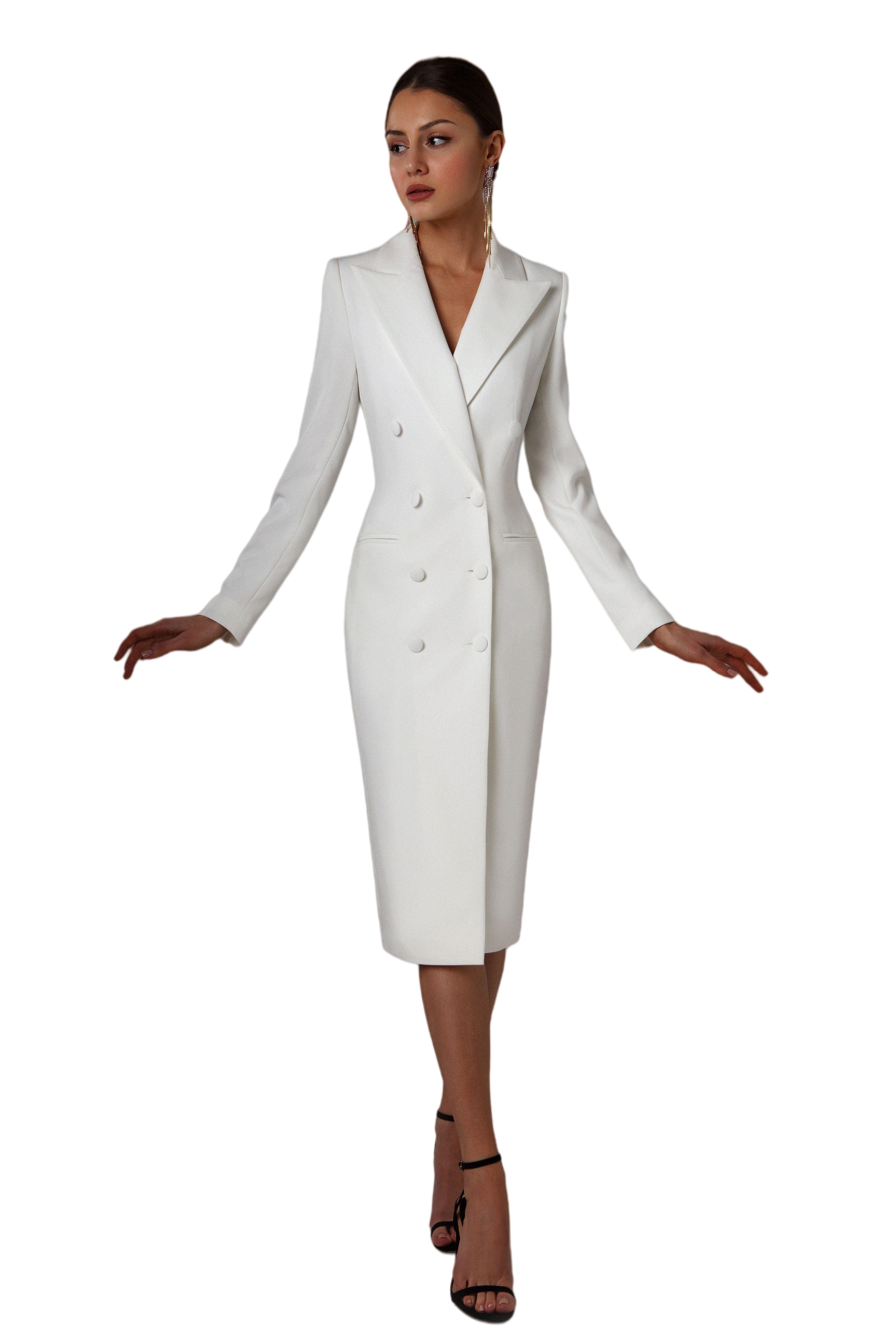 White Double Breasted Mother Of The Bride Dresses Wedding Party Blazer Women Long Jacket Suits Ladies Tea Length Prom Evening