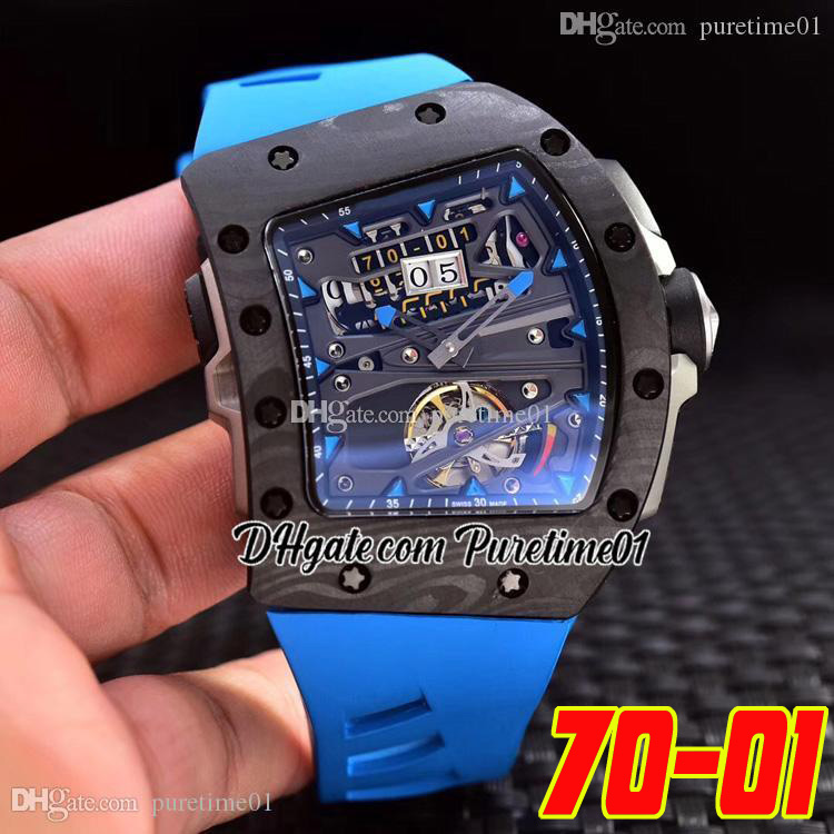 Alain Prost F1 Autoamtic Tourbillon Mens Watch NTPT Carbon Fiber Big Date Skeleton Dial Limited Edition Blue Rubber Strap Sports Watches Puretime01 7001G7, A3
Alain Prost F1 Autoamtic Tourbillon Mens Watch NTPT Carbon Fiber Big Date Skeleton Dial Limited Edition Blue Rubber Strap Sports Watches Puretime01 7001G7, A3