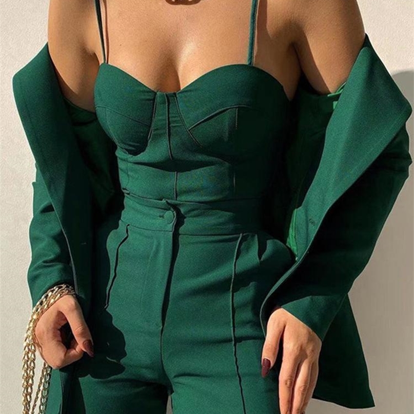 Jacuqeline Fashion Urban Women's Clothing Summer Camis Tops And High Waist Pencil Pants Sets Office Outfits Two Piece 220509