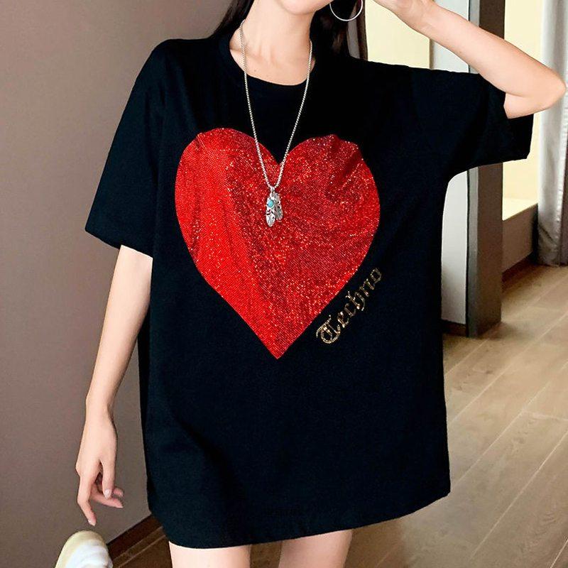 Women's T-Shirt Large Size 6XL 150kg Summer Short-sleeve T-shirts Female Hearted Diamonds Loose High Quality O Neck Women TopsWomen's, Black
Women's T-Shirt Large Size 6XL 150kg Summer Short-sleeve T-shirts Female Hearted Diamonds Loose High Quality O Neck Women TopsWomen's, Black