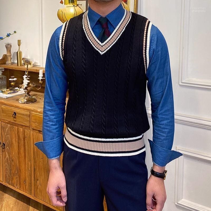 Style Mens British V-Neck Sleeveless Sweater Stripe Fashion Vest Korean High Quality Casual Pullover Knitted Men's Sweaters, Black
Style Mens British V-Neck Sleeveless Sweater Stripe Fashion Vest Korean High Quality Casual Pullover Knitted Men's Sweaters, Black