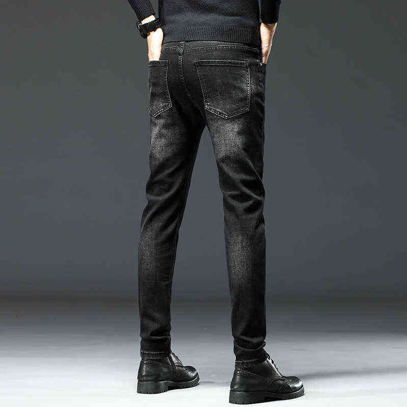 Winter Autumn Fashion Jeans Men's Korean Version Elastic Slim Fit Little Feet Bee Embroidered Pants