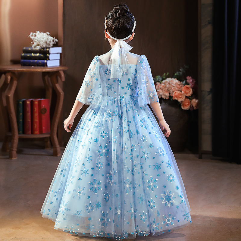 Vintage Lace Ball Gowns Pageant Dresses Off Shoulder 3/4 Long Sleeves Kids Flower Girl Dress Ruffle Sweep Train Sequined Prom Dreses 403