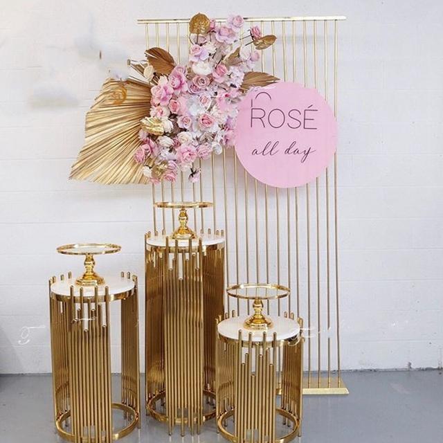 Grand Event Backdrops Dessert Floral Display Wedding Decoration gold Metal Plinth Table Background Arch Party Birthday Stage Cake Crafts Balloons Hold