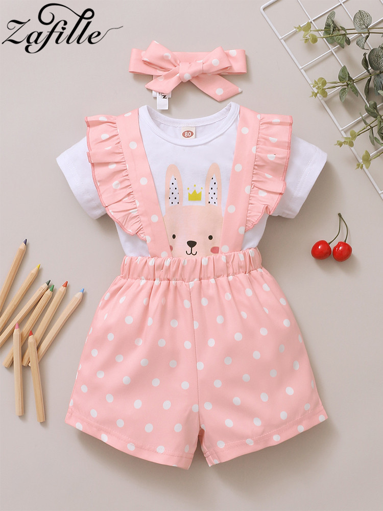 ZAFILLE Baby Girl Clothes Set Pink Cute Rabbit Clothes For borns White Top+Polka Dots Overalls Toddler Infant Girl Clothing 220425