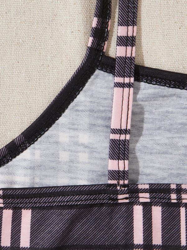 Girls Letter Graphic Tie Hem Tee & Plaid Cami Dress SHE