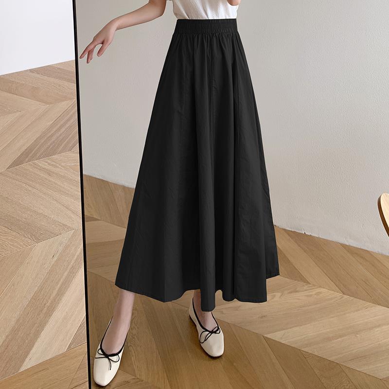 Skirts Women Solid Midcalf Elegant Korean Style Retros Spring Loose High Waist Aline Fashion Allmatch Chic Midi Faldas 220701