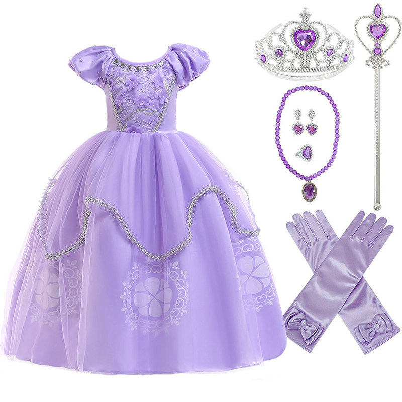 Purple Princess Sofia Dress for Girl Kids Cosplay Costume Puff Sleeve Layerd Dresses Child Party Birthday Sophia Fancy Costumes 220707