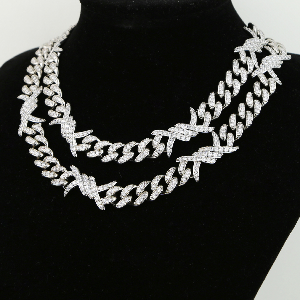 Barbed wire cuban link chain necklace for men micro pave 5A cz iced out bling hip hop men boy jewelry