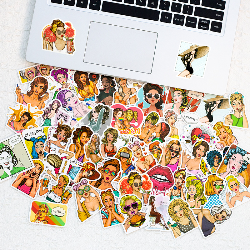 50 Pop girl graffiti Sticker Phone Laptop Skateboard Car Stickers Pack for Luggage Guitar Helmet Sticker