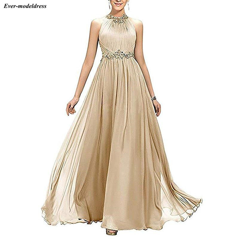 Prom Dresses Long A-Line Pleats Beaded Appliques Empire Chiffon Bridesmaid Dress Elegant Floor Length Evening Party Gowns 220429
