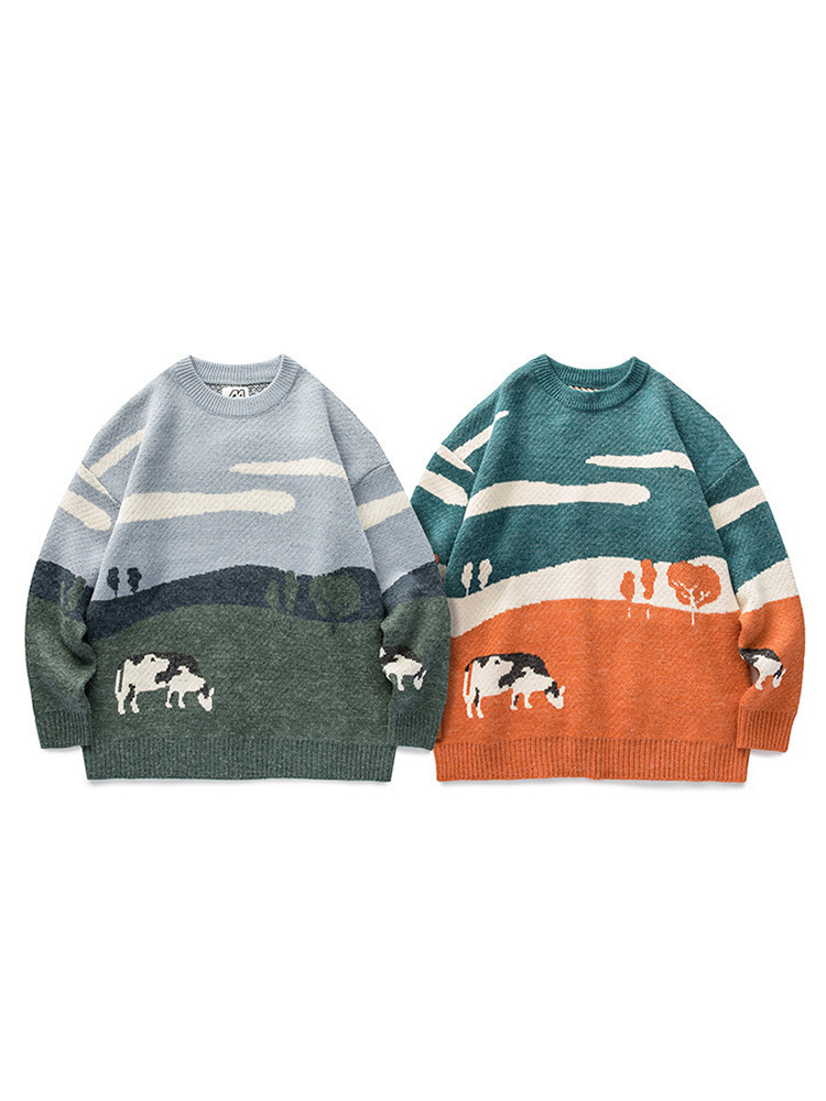 Knitted Pullovers Women Cows Winter Sweater Ladies Round Neck Long Sleeves Tops Female Casual Fashion Jumpers Pull Femme 220816