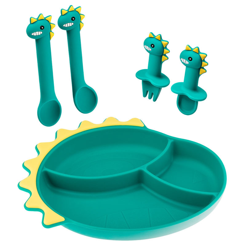 Baby Silicone Plate Set Kids Bowl Plates Children s Tableware Dinosaur Cartoon Dishes Spoon Fork Food Grade Dishes 220708