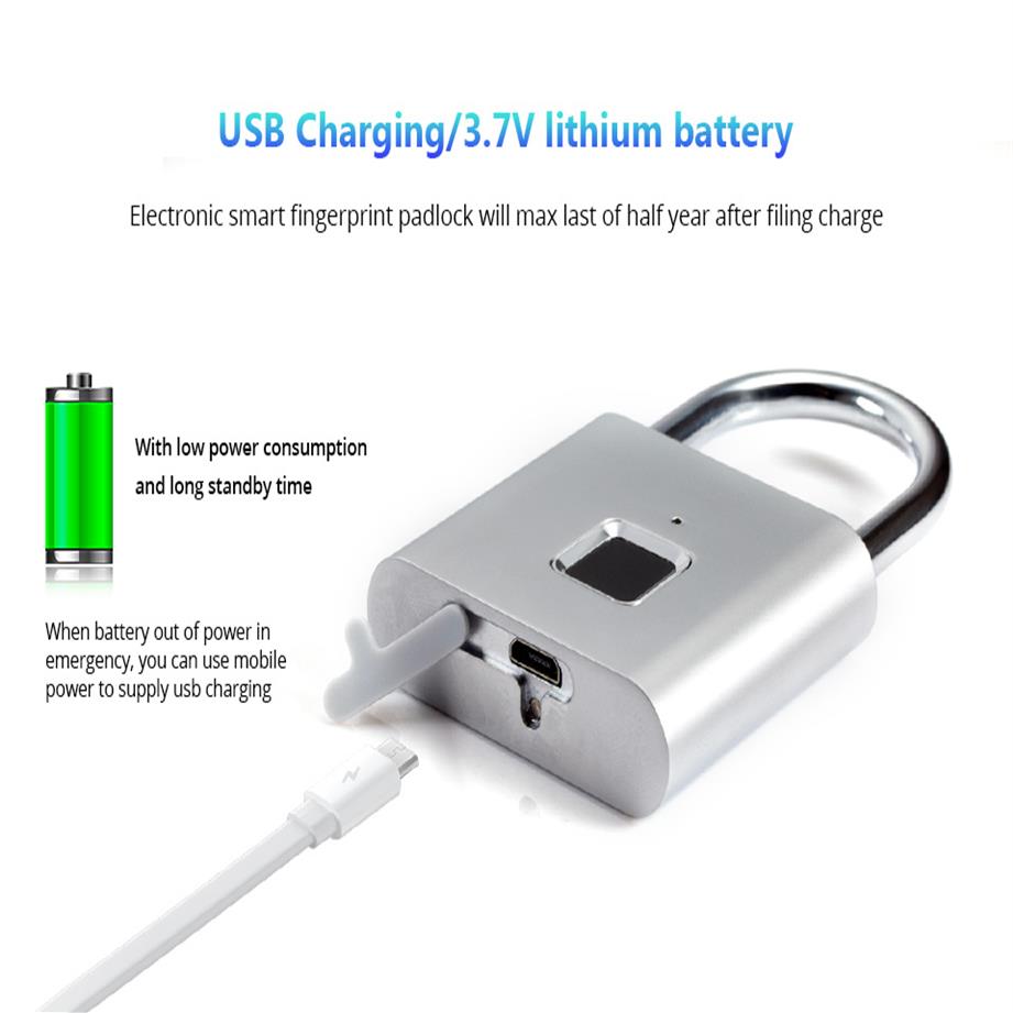O10 Keyless USB rechargeable door lock fingerprint smart quick unlock Zinc alloy metal IP65 Waterproof Door Luggage Case L257i
