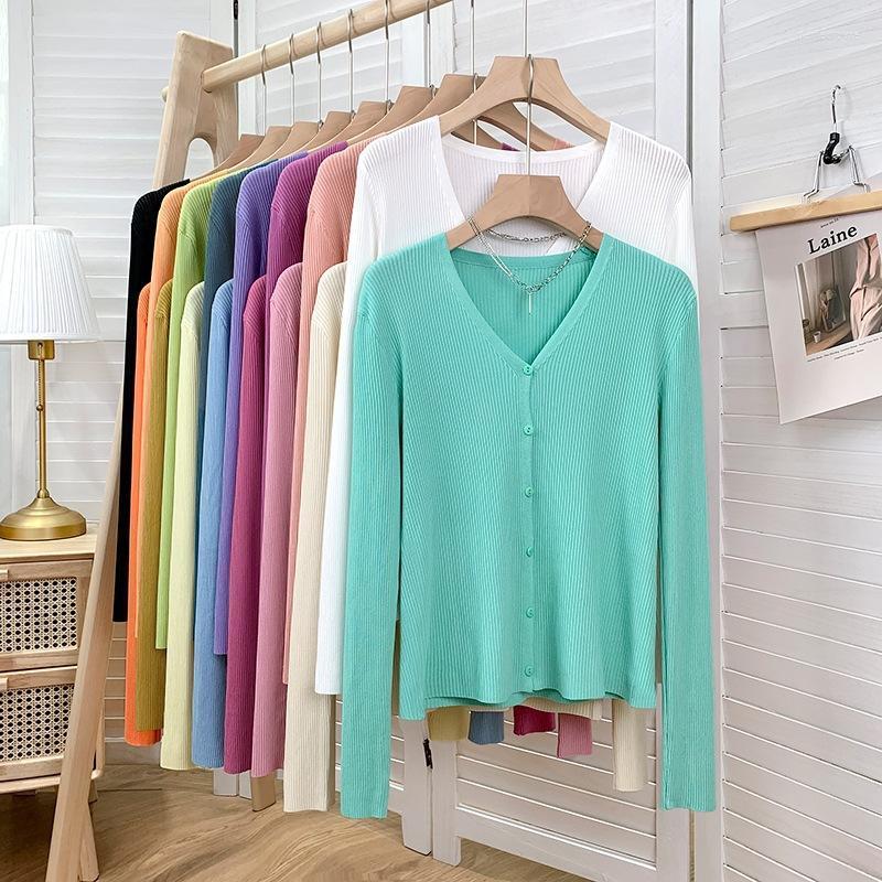 Women's Knits & Tees V Neck Knitted Cardigan Women Spring Summer Ice Silk Sweater Coat Long Sleeve Thin Jacket Female Single-breasted Tops 1
Women's Knits & Tees V Neck Knitted Cardigan Women Spring Summer Ice Silk Sweater Coat Long Sleeve Thin Jacket Female Single-breasted Tops 1