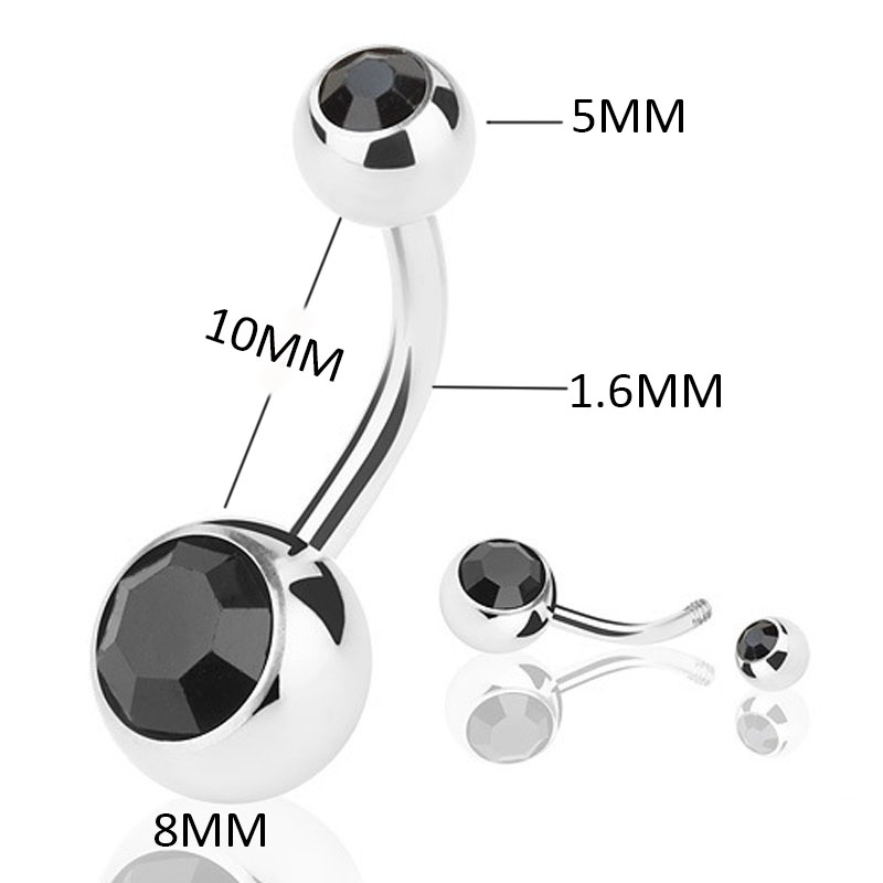 316L Stainless Steel Belly Button Rings Body Poercing Navel Rings Soild Titanium with Two Austrian Crystal Jewels Wholesale Price