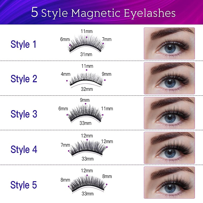 5 Pairs Reusable Magnetic Eyelashes and 2 Tubes of Magnetic Eyeliner Kit Upgraded 3D Eyelash With Tweezers Inside Eye liner