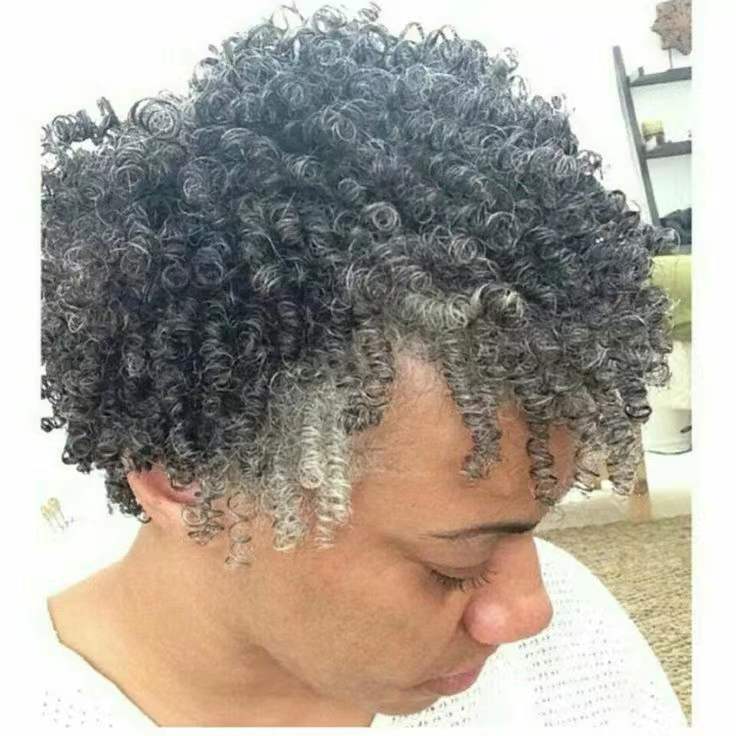 Silver gray hair ponytail kinky short high afro curly human hair puff bun updo women hairs extension clip in salt and pepper natural highlights 100g 1