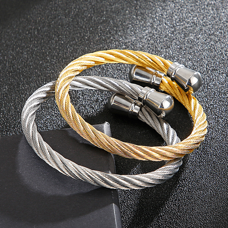 4 Color High Quality Stainless Steel Twisted Wire Chain Cuff Bangle Men's Open Bracelets 6*60mm Size For Father Gifts Husband Gifts