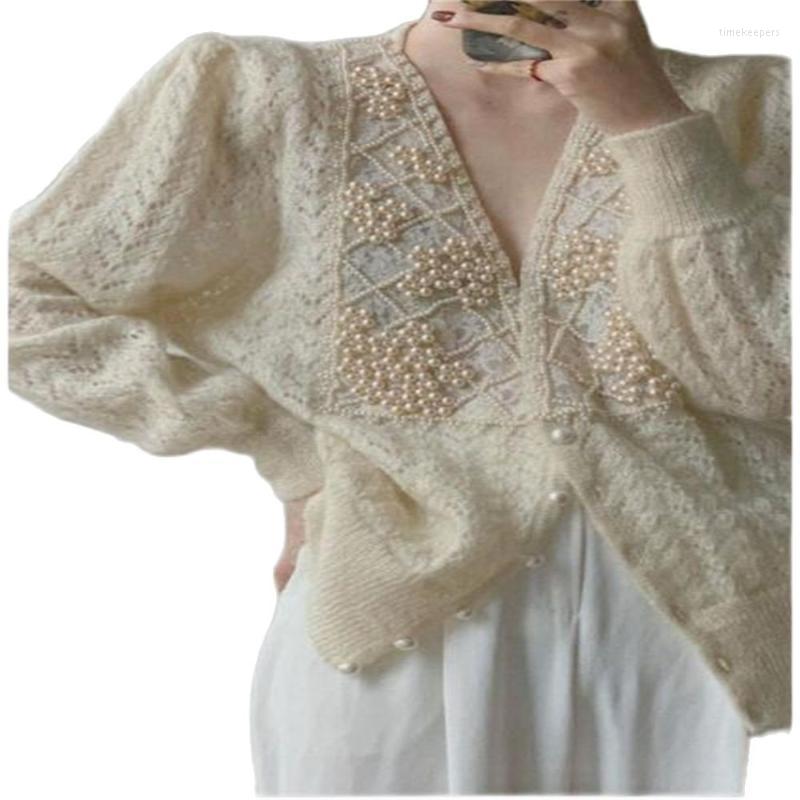 Women' Knits & Tees Languid Lazy Style Women V-Neck Pearl Set Auger Hook Flower Hollow Out Single-Breasted Straight Type Mohair Cardigan Sw, Creamy-white
Women' Knits & Tees Languid Lazy Style Women V-Neck Pearl Set Auger Hook Flower Hollow Out Single-Breasted Straight Type Mohair Cardigan Sw, Creamy-white