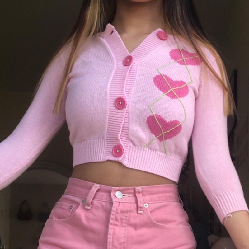 Women' Knits & Tees Vintage Y2K Argyle Plaid Heart Pink Cardigan Cropped Women Sweaters Sweet Cute Autumn Knitted Sweater Basic JacketsWome
Women' Knits & Tees Vintage Y2K Argyle Plaid Heart Pink Cardigan Cropped Women Sweaters Sweet Cute Autumn Knitted Sweater Basic JacketsWome