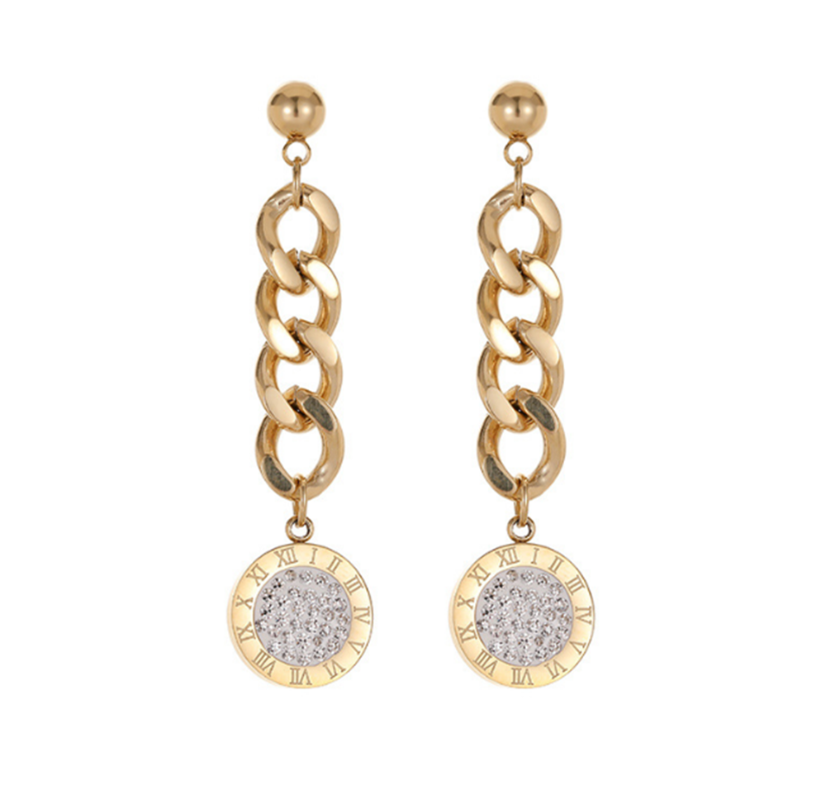 Stud 316L Stainless Steel Fashion Titanium Earrings Micro-inlaid Zircon Chain Badge Ethnic Style
Stud 316L Stainless Steel Fashion Titanium Earrings Micro-inlaid Zircon Chain Badge Ethnic Style
