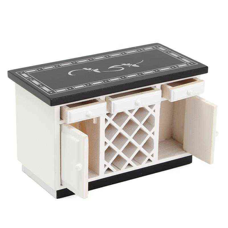 Dollhouse Furniture Miniatures 1/12 Scale Dolls Accessories Kitchen Cabinet Set Wood Basin Stove Counter Tiny House Mini Toys AA220325