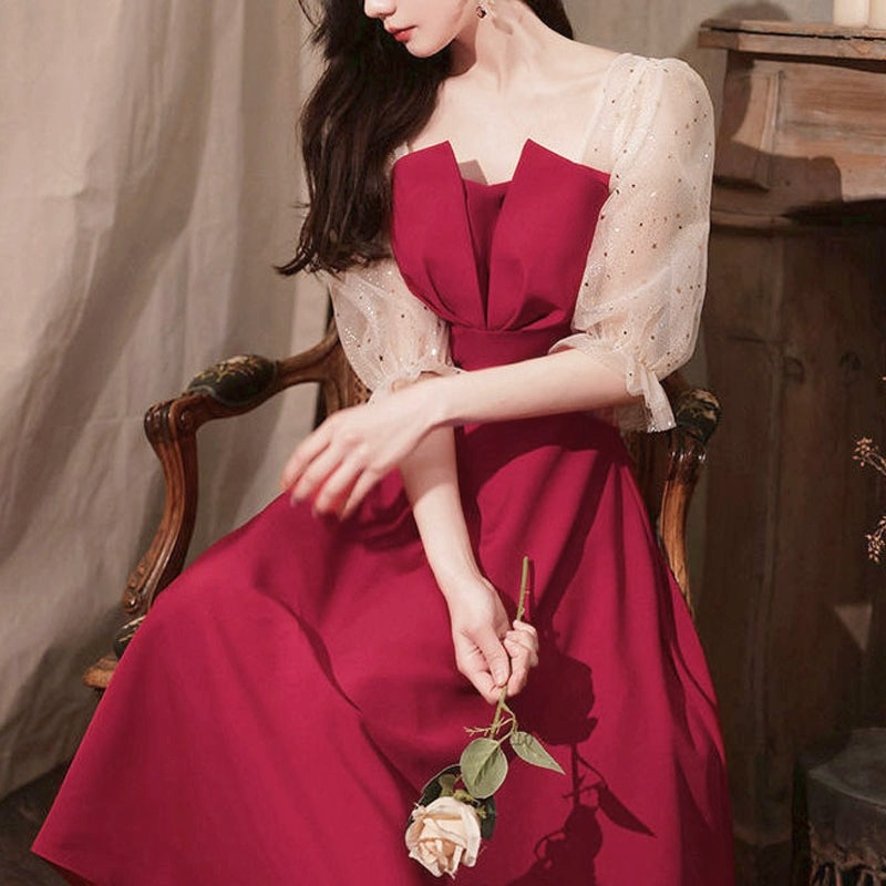French Elegant Midi Dresses Korean Fashion Evening Party Dress Females Wedding Vintage Sundresses for Women Summer Chic 220317, Red
French Elegant Midi Dresses Korean Fashion Evening Party Dress Females Wedding Vintage Sundresses for Women Summer Chic 220317, Red