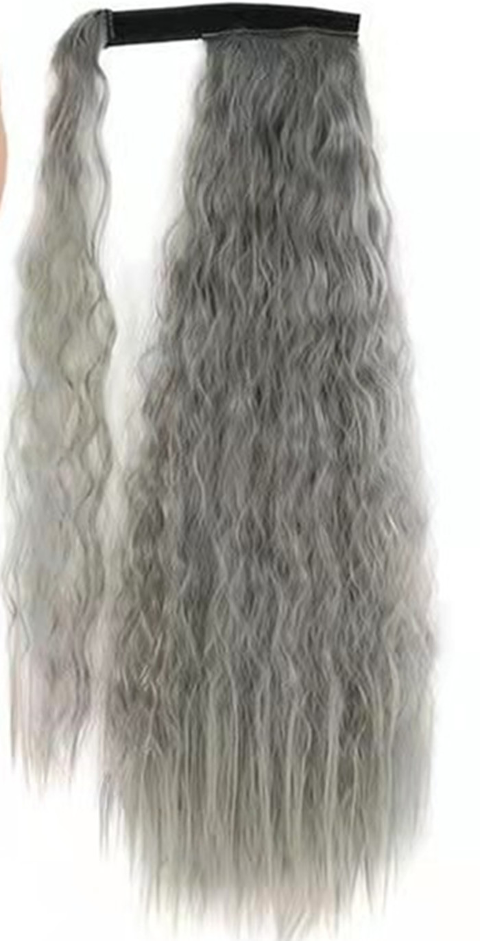 Dreamly natural silver curly gray ponytail human hair extension drawstring wraps clip in pony tail hairpiece 120g
