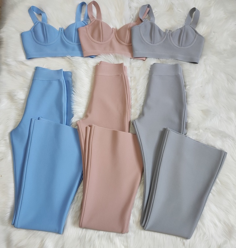 Bandage Set 2 Pieces Strap Sleeveless Bustiers And Long Bell-Bottoms Trousers Sexy Celebrity Party Sheath Vestidos Dobanmbd 220315