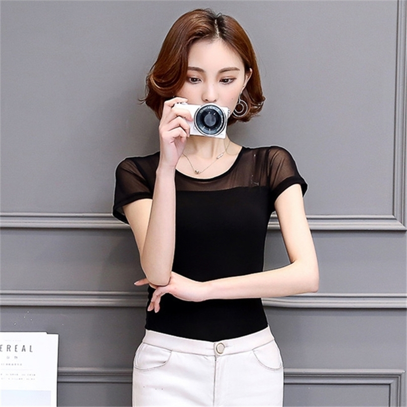 Women Clothing Summer Tshirt Casual Short Sleeve Tops Tees Sexy Lace TShirt Oneck Kawaii 3XL Blue Shirts harajuku T000 T200110