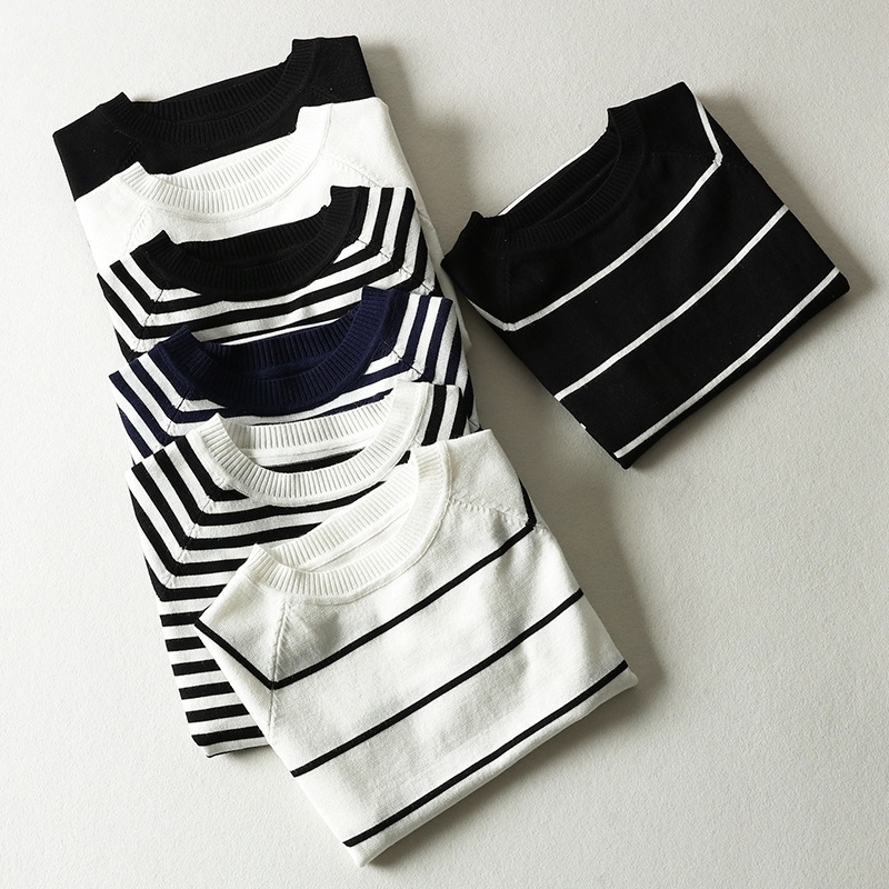Summer Knitted Striped Tshirt Korean Short Sleeve Tshirt School Cute Tops Harajuku Streetwear Women Clothes Y200109, Black collar stripes
Summer Knitted Striped Tshirt Korean Short Sleeve Tshirt School Cute Tops Harajuku Streetwear Women Clothes Y200109, Black collar stripes