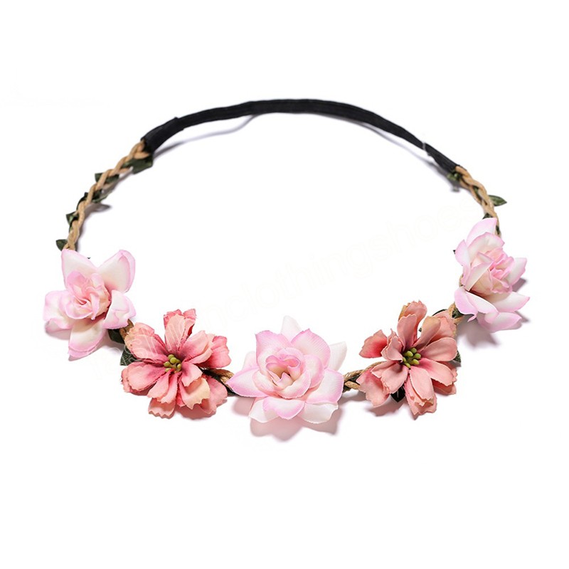 Women Girls Flower Headband Beach Party Garland Princess Wreath Wedding Bridesmaid Bride Headpiece Bohemian Hair Accessories